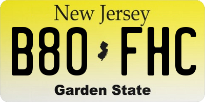 NJ license plate B80FHC