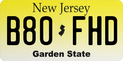 NJ license plate B80FHD