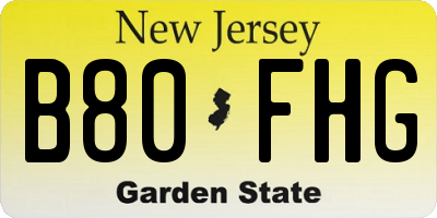 NJ license plate B80FHG