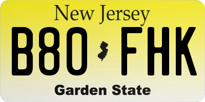 NJ license plate B80FHK