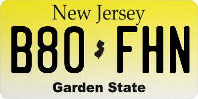 NJ license plate B80FHN