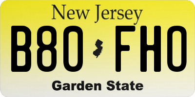 NJ license plate B80FHO