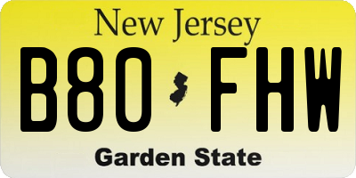 NJ license plate B80FHW