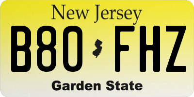 NJ license plate B80FHZ