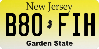 NJ license plate B80FIH