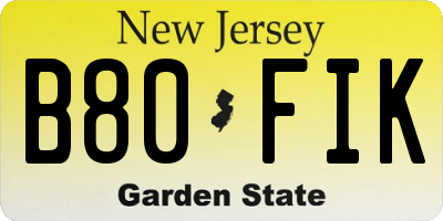 NJ license plate B80FIK