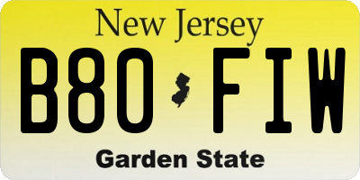 NJ license plate B80FIW