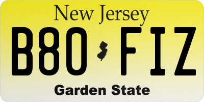 NJ license plate B80FIZ