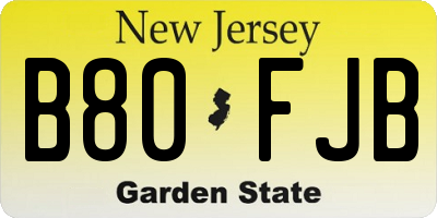 NJ license plate B80FJB