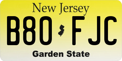 NJ license plate B80FJC