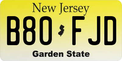 NJ license plate B80FJD