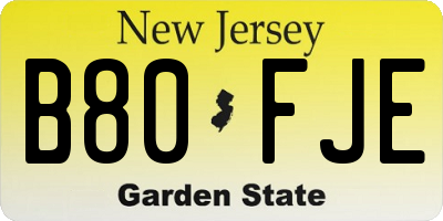 NJ license plate B80FJE