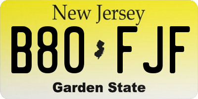 NJ license plate B80FJF