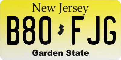 NJ license plate B80FJG