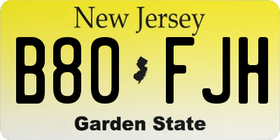 NJ license plate B80FJH