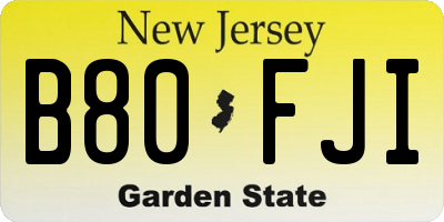 NJ license plate B80FJI