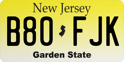 NJ license plate B80FJK
