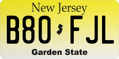 NJ license plate B80FJL