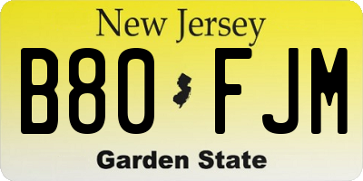 NJ license plate B80FJM
