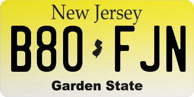 NJ license plate B80FJN