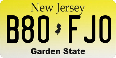 NJ license plate B80FJO