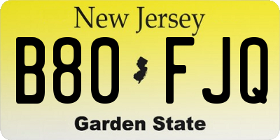 NJ license plate B80FJQ