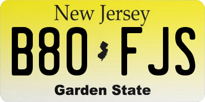 NJ license plate B80FJS