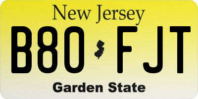 NJ license plate B80FJT