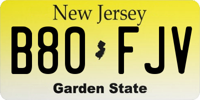 NJ license plate B80FJV