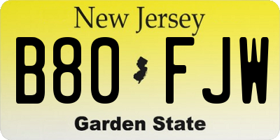 NJ license plate B80FJW