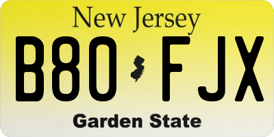 NJ license plate B80FJX