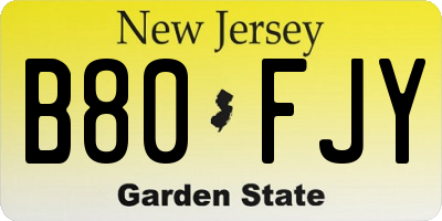 NJ license plate B80FJY