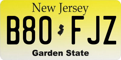 NJ license plate B80FJZ