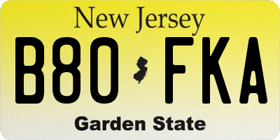 NJ license plate B80FKA