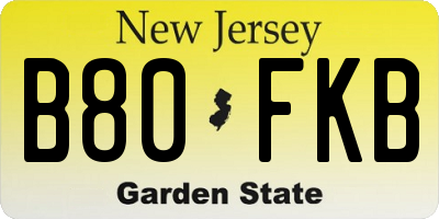NJ license plate B80FKB