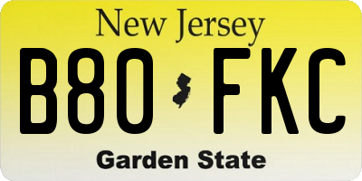 NJ license plate B80FKC