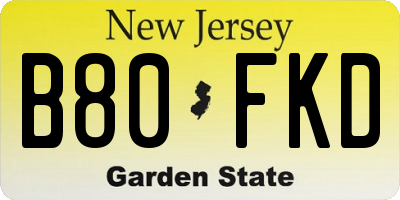 NJ license plate B80FKD