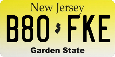 NJ license plate B80FKE
