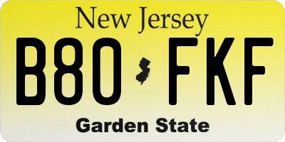 NJ license plate B80FKF