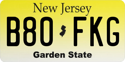 NJ license plate B80FKG