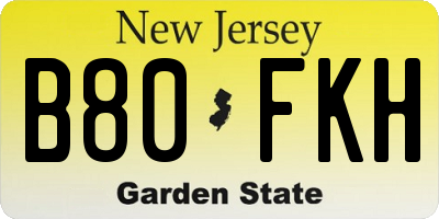 NJ license plate B80FKH