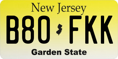 NJ license plate B80FKK