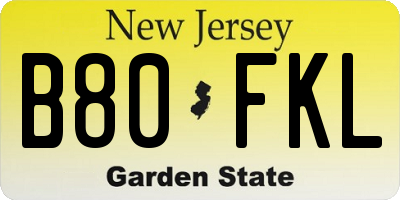 NJ license plate B80FKL