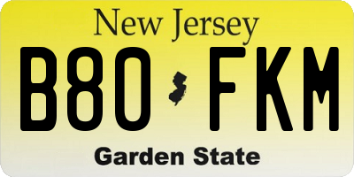 NJ license plate B80FKM