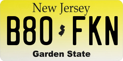 NJ license plate B80FKN