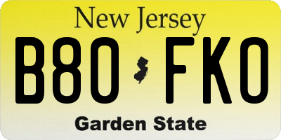NJ license plate B80FKO