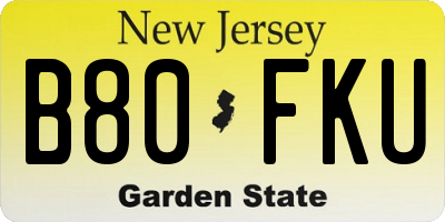 NJ license plate B80FKU