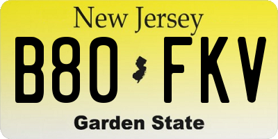 NJ license plate B80FKV