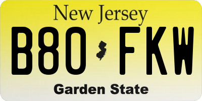NJ license plate B80FKW