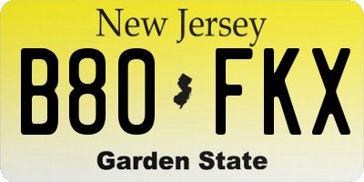 NJ license plate B80FKX